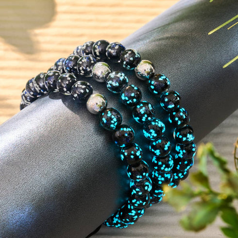 Bracelet en macramé en verre Firefly | Noir absolu | Argent